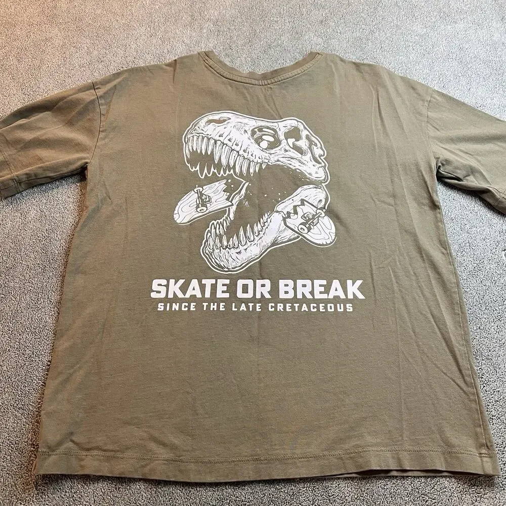 Old Navy Boys L 10-12 Short Sleeve Pocket T-Shirt Navy Green Cotton DinosaurB444